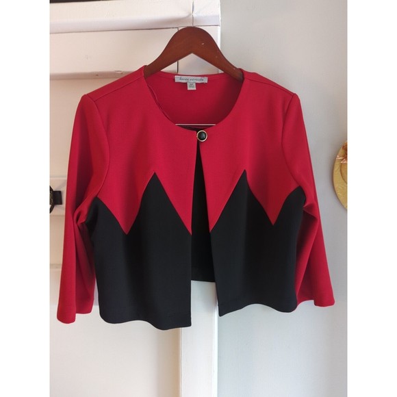 Vintage Danny & Nicole Women's 16P Red & Black Dress Suit Set Cropped Jacket - Picture 10 of 11